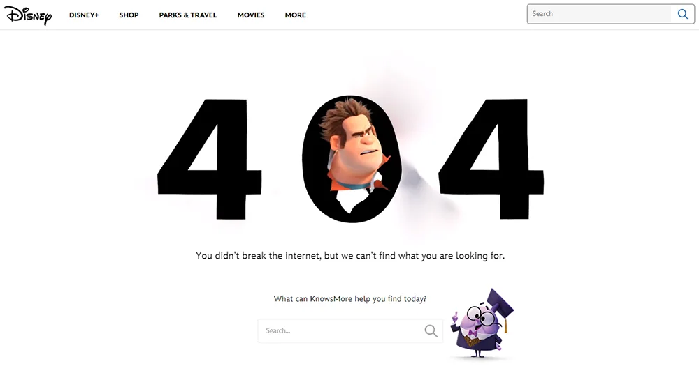 صفحه 404 سایت دیزنی